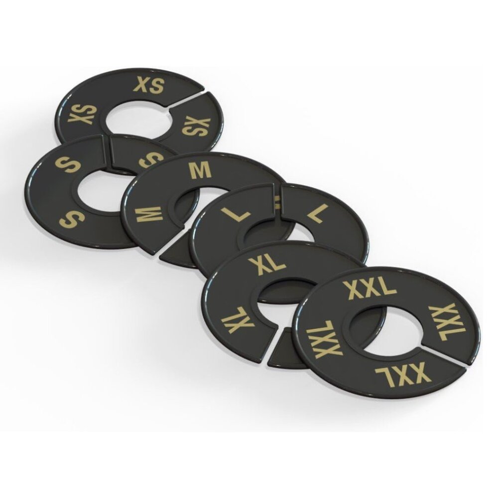 Round Clothing Size Dividers in Black & Gold, Sizes XS-XXL